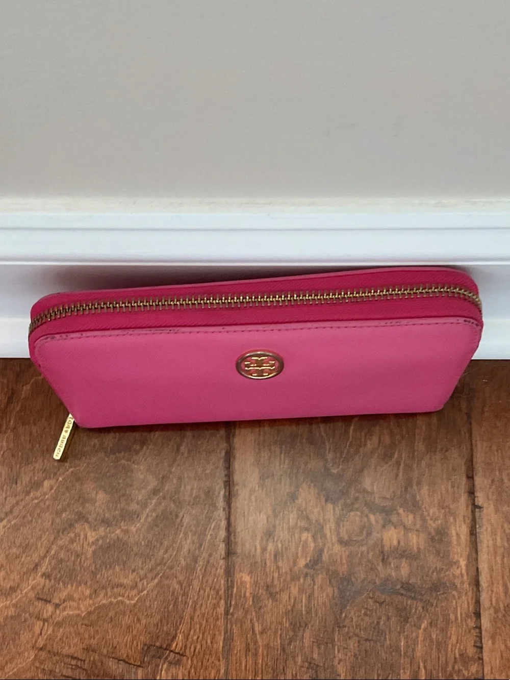 Tory Burch Hot Pink Zip-Around Logo Wallet